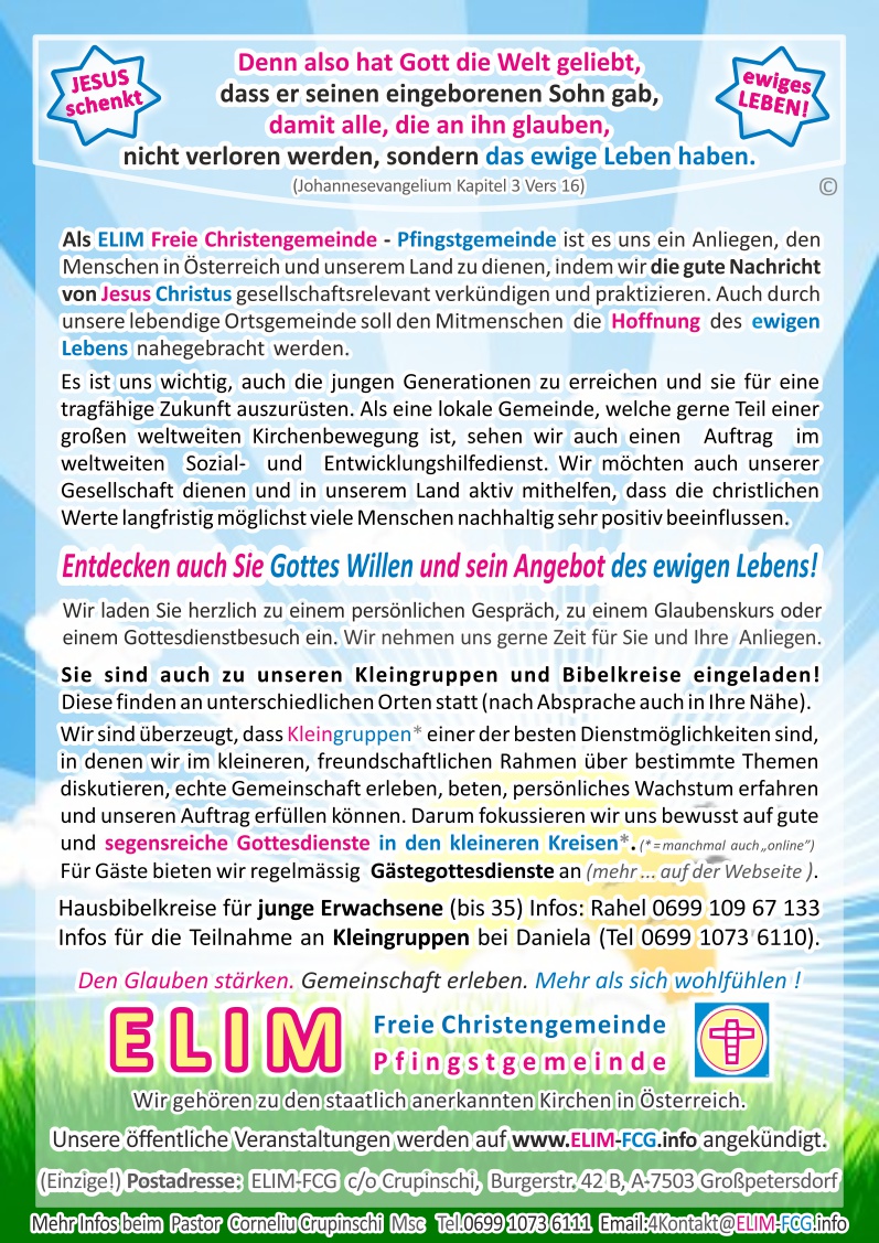 Elim Freie Christengemeinde-Pfingstgemeinde - Eine christliche Freikirche in Sdburgenland die echte Hoffnung verbreitet.