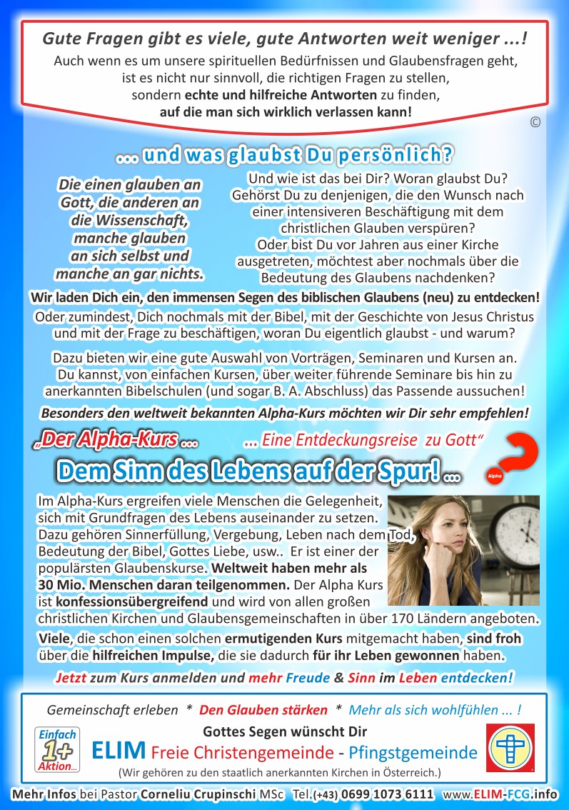 Dem Sinn des Lebens auf der Spur! Der Alphakurs - Eine Entdeckungsreise zu Gott!