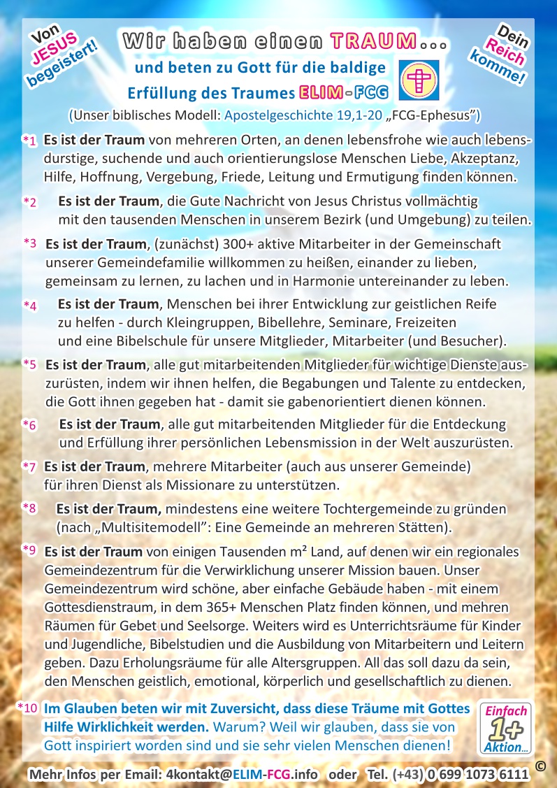 Wir haben einen groen Traum - Elim Freie-Christen-Pfingstgemeinde Oberwart in Sdburgenland
