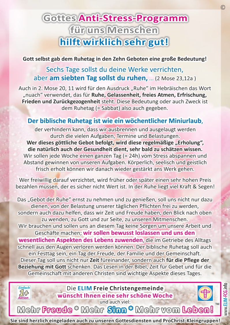 Gottes Anti-Stress-Programm fr uns Menschen hilft wirklich gut!